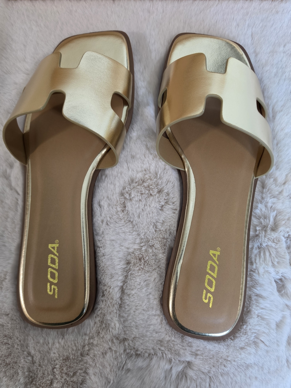 Soda Metallic Gold Slide Sandals for Women